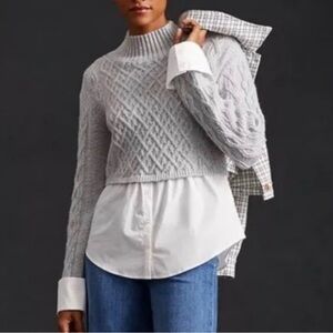 Maeve Gray Cable Knit Layered Blouse